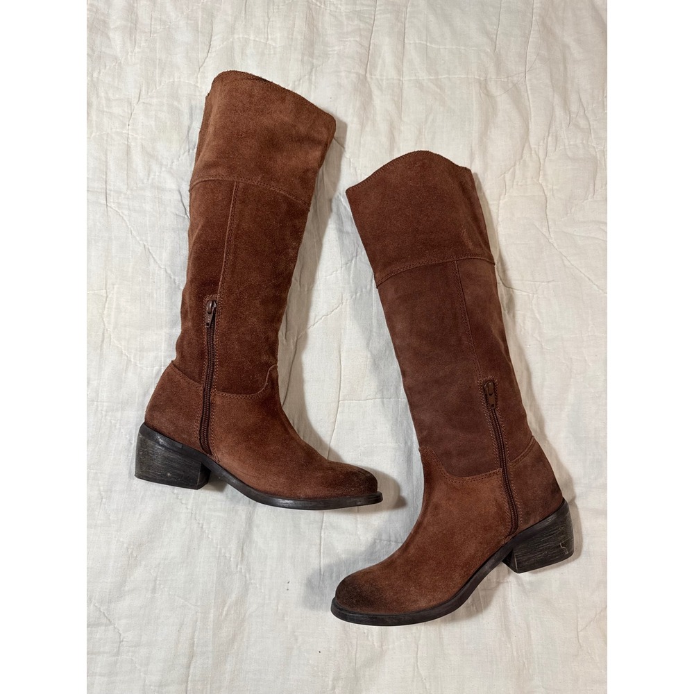Bronx Snuggle Lee Brown Suede Knee High Block Heel Boots Womens 38 7.5 8